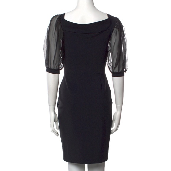 La Petite Robe di Chiara Boni Cocktail Midi Dress Black Ruched Ruff Sleeve Sz 42 - Picture 9 of 15